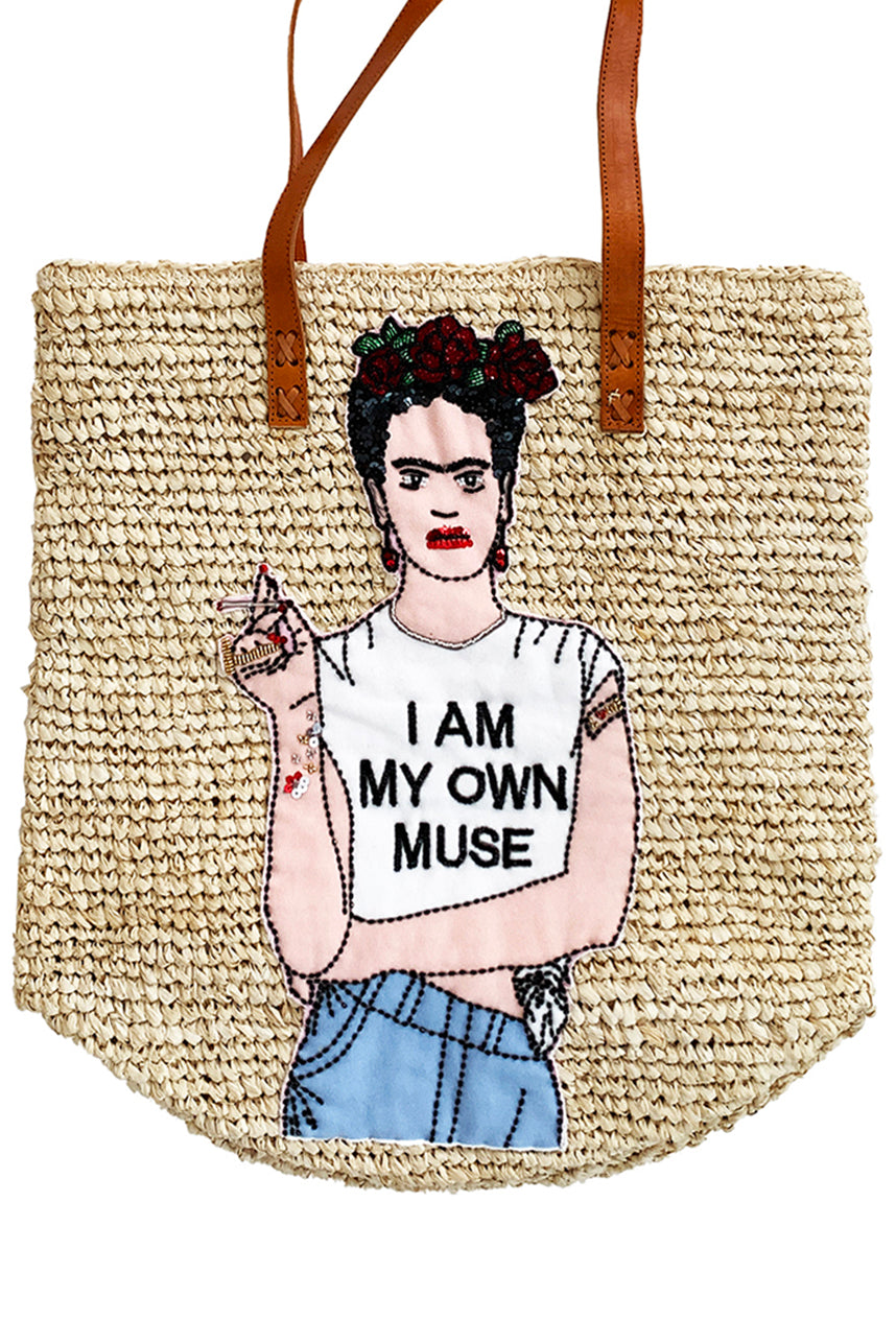 I Am My Own Muse Raffia Market Bag