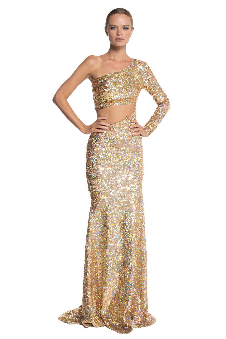 Gold One Shoulder Gala Dress - Pre order