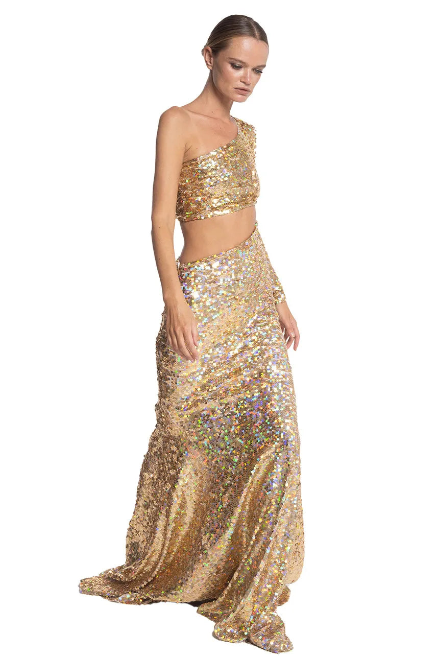 Gold One Shoulder Gala Dress