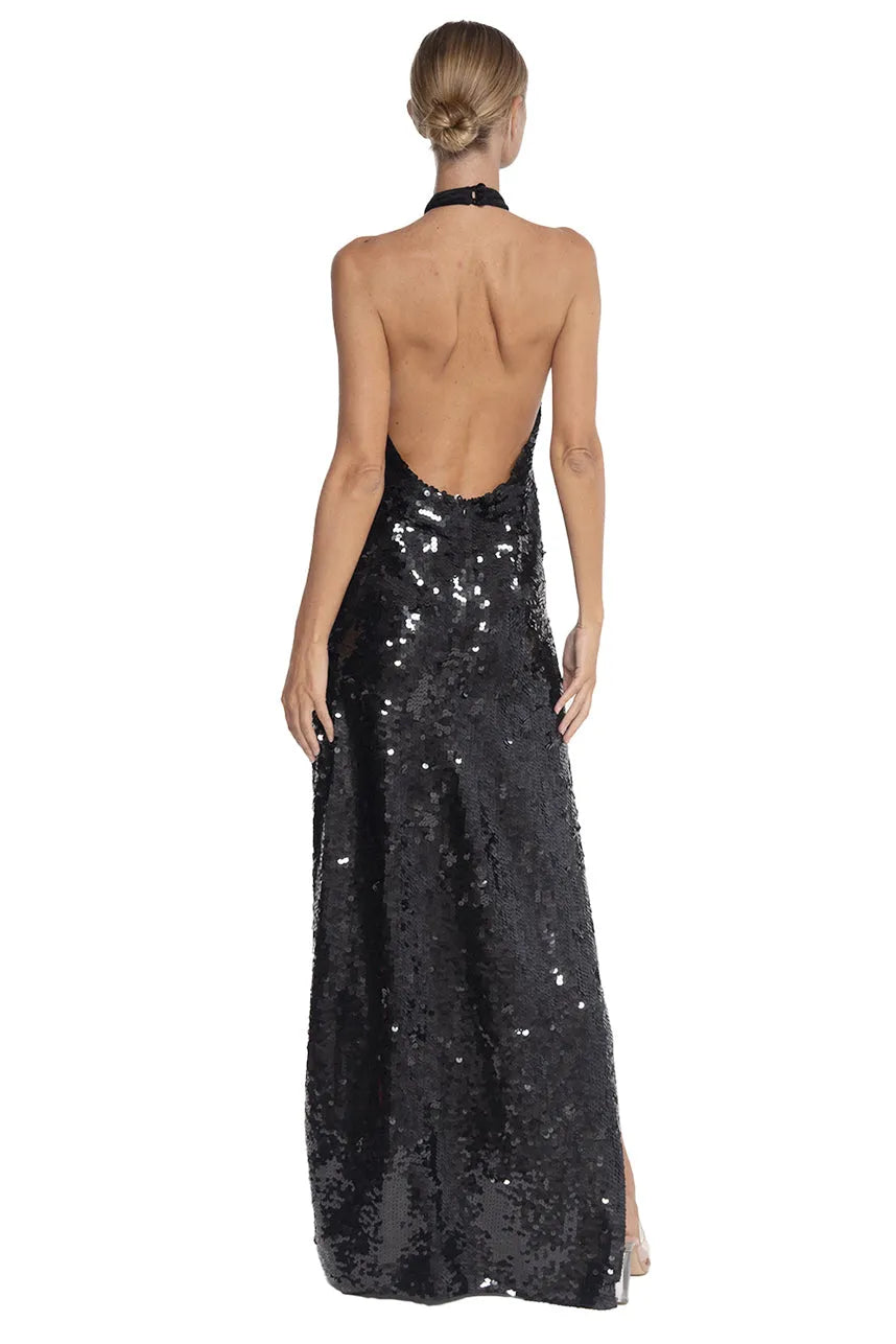 Halter Black Sequin Gala Dress