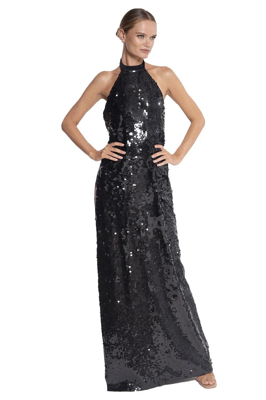 Halter Black Sequin Gala Dress