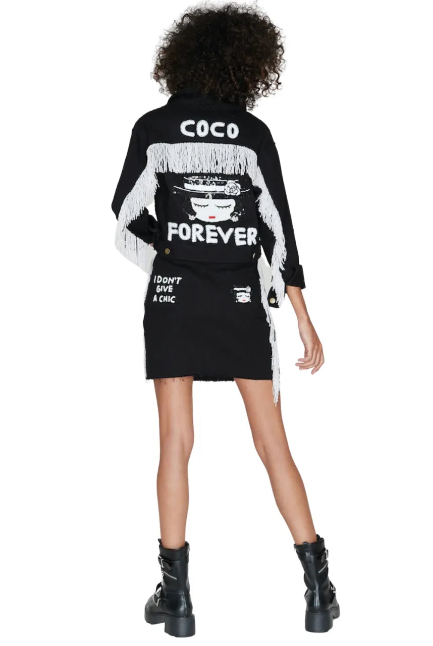 Coco Forever Fringe Cropped Cotton Twill Jacket