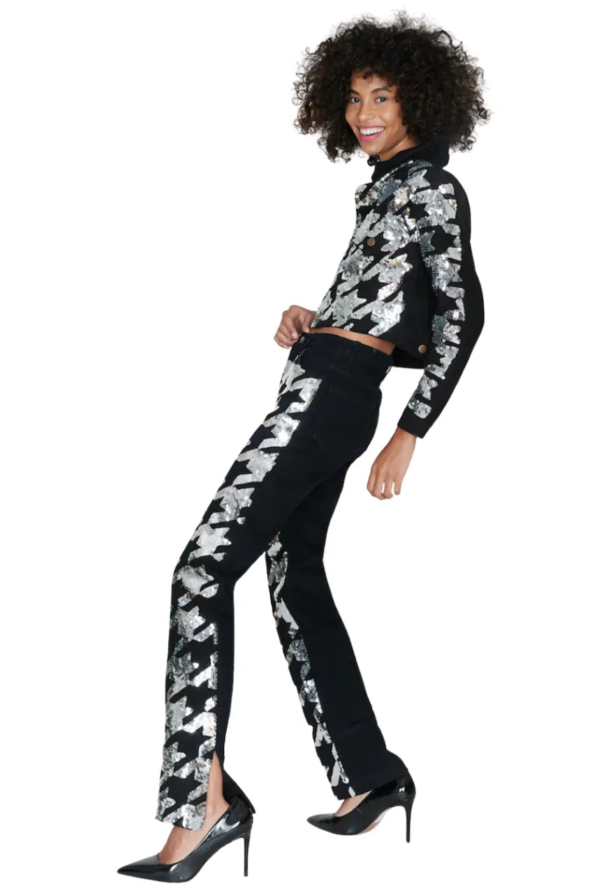 Houndstooth Sequin Twill Pants