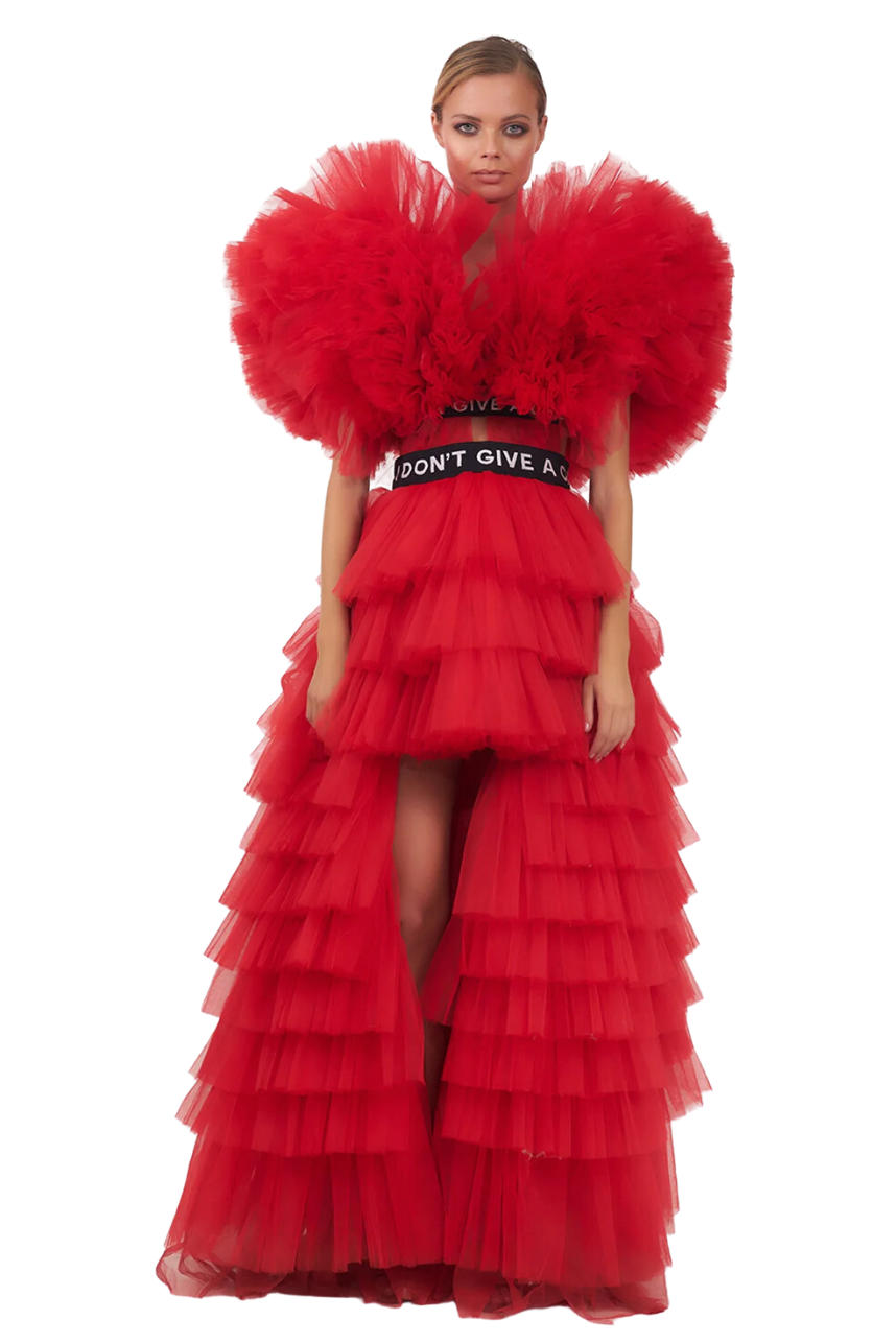 Anakara Hi-Lo Tulle Dress in Red-Pre Order