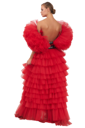 Anakara Hi-Lo Tulle Dress in Red