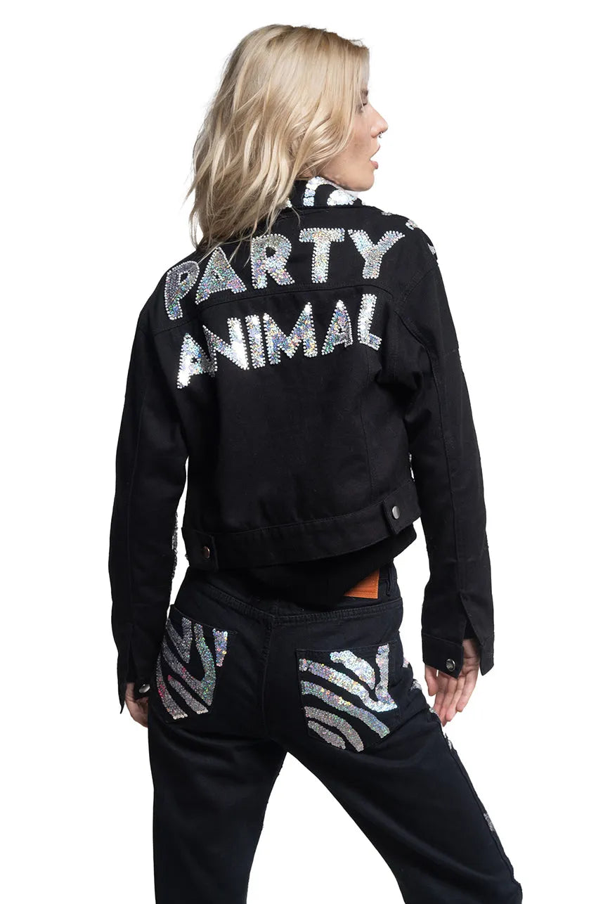 Party Animal Zebra Denim Jacket