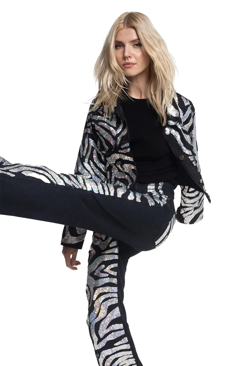 Party Animal Zebra Denim Jacket