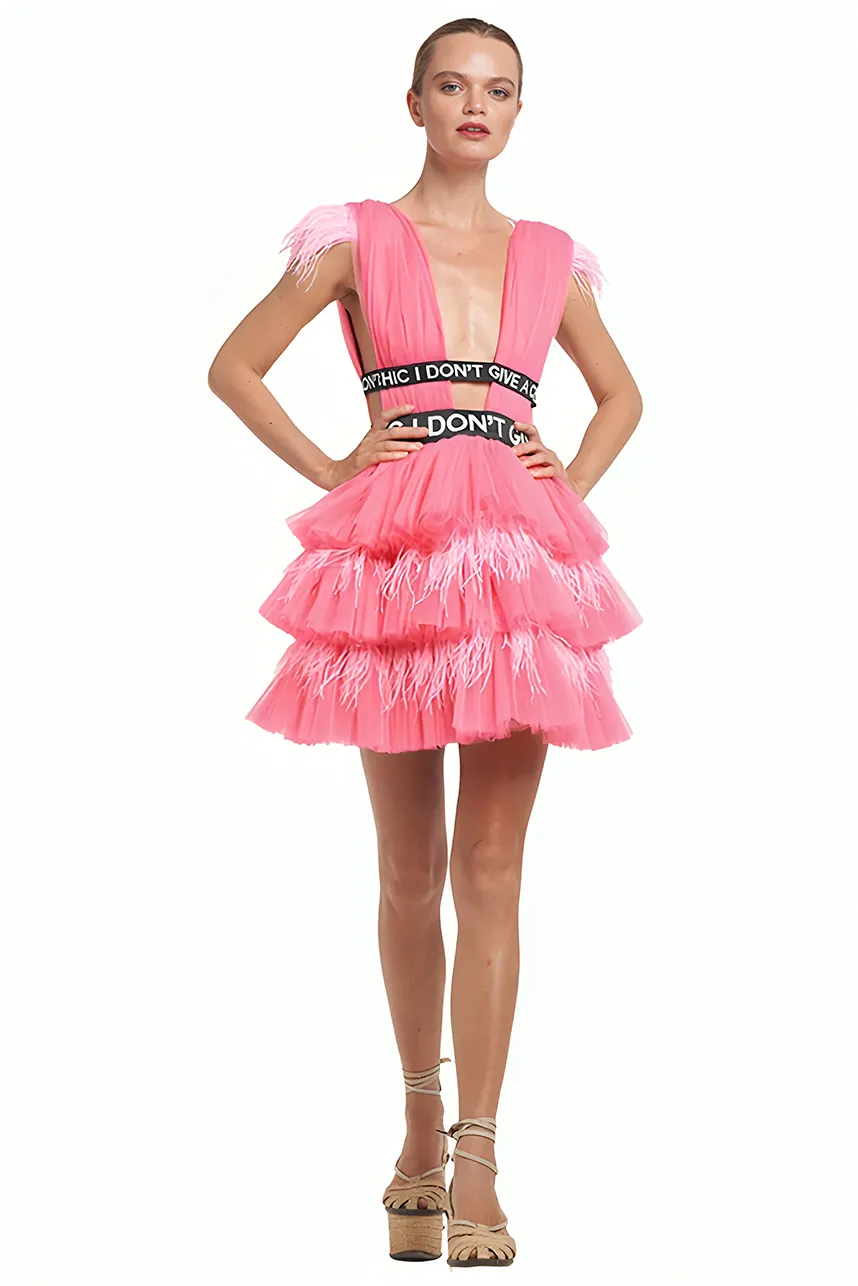 Pink Flou Tulle Mini Dress