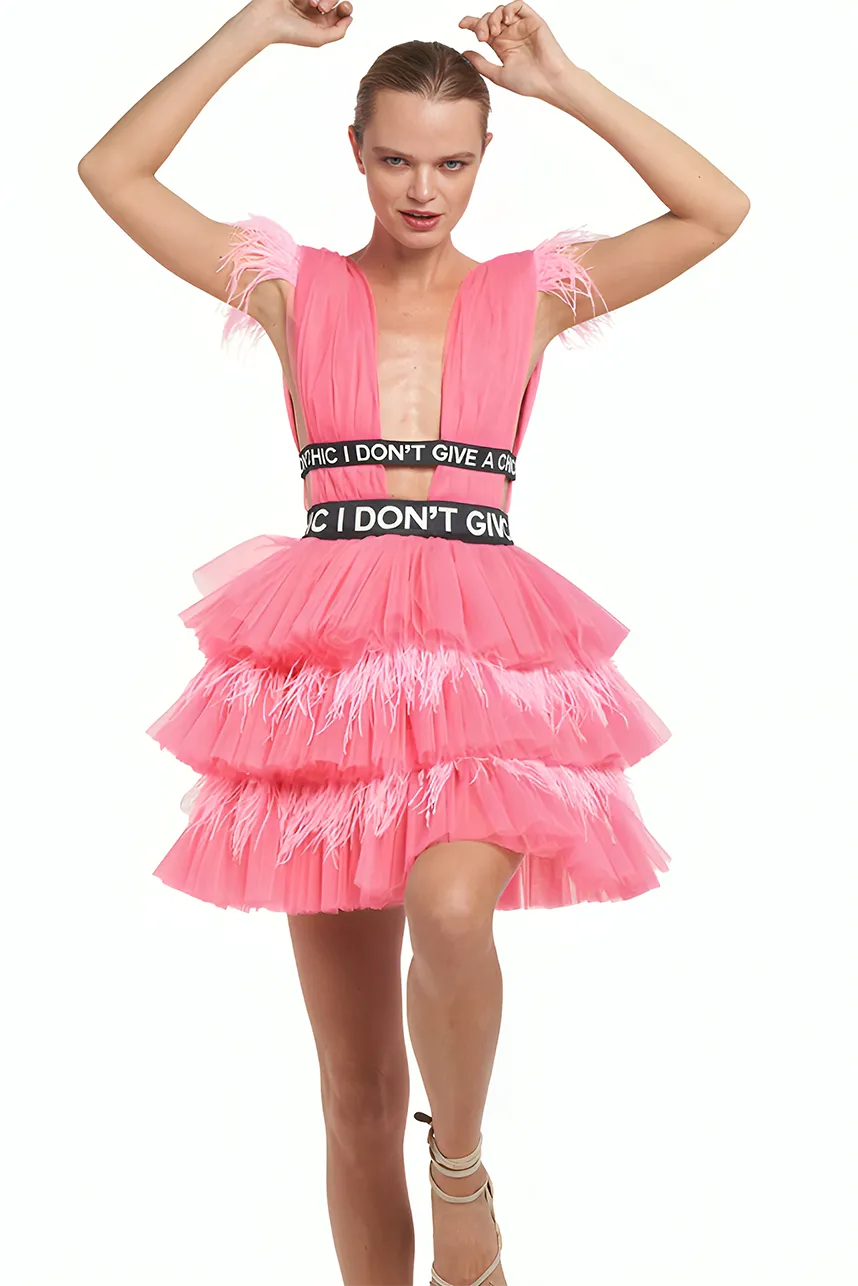 Pink Flou Tulle Mini Dress