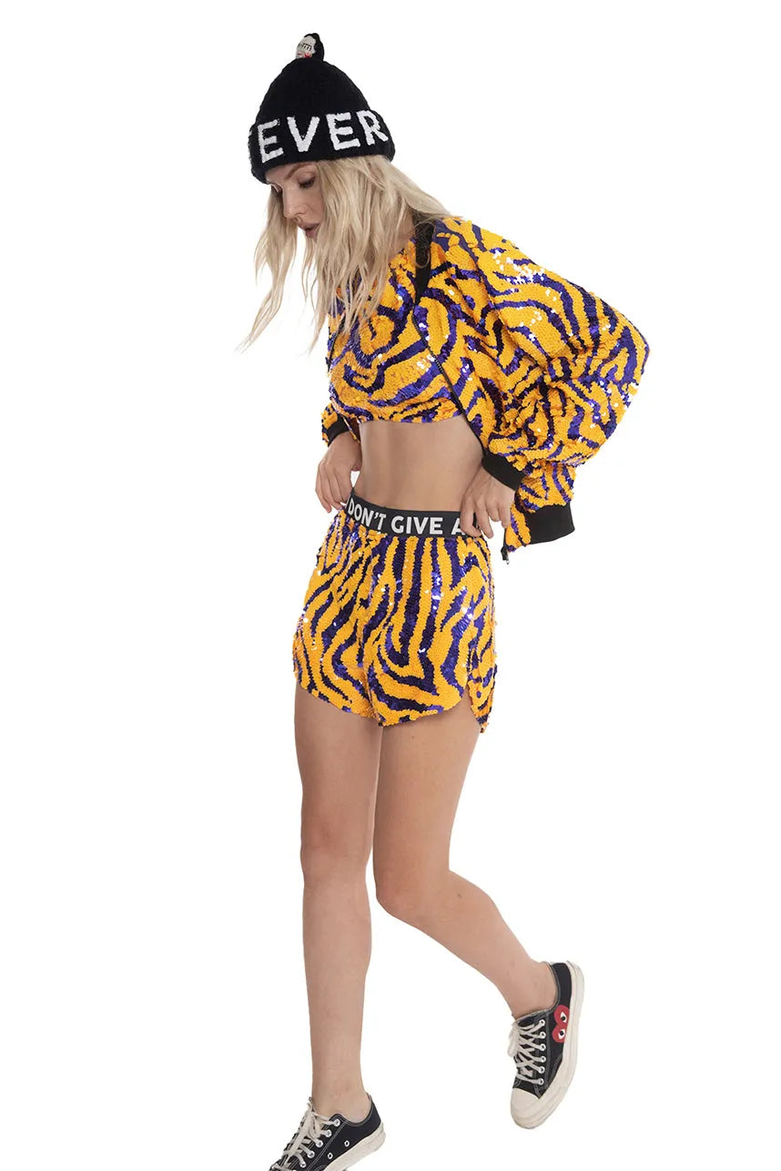 Tiger Sequin Crop Bomber