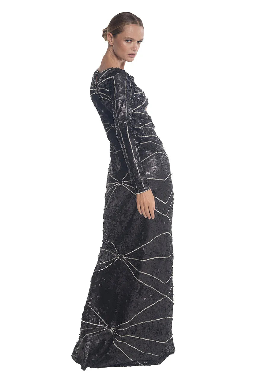 Bow Tie Sequin Long Gala Dress