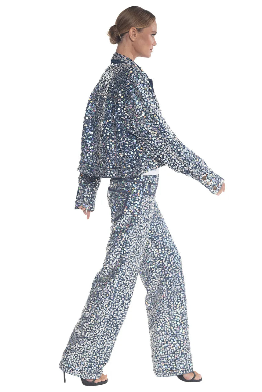 Sequin Denim Long Pants-Pre Order