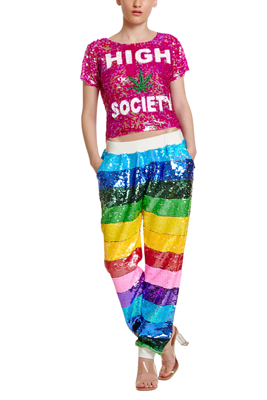 Rainbow Full Sequin Embroidered Runner Pants - Pre Order