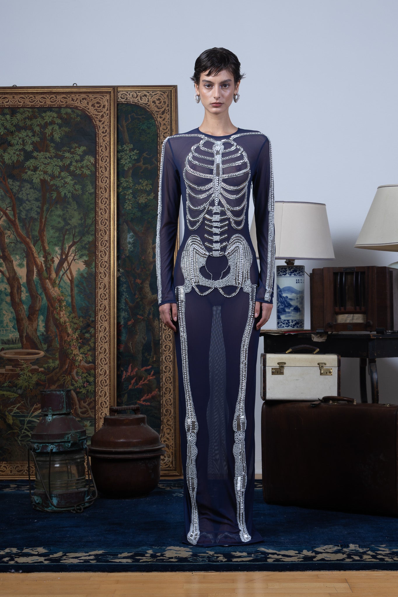 Full Sleeve Skeleton Black Net Dress L Full Sleeve Skeleton Black Net Dress L