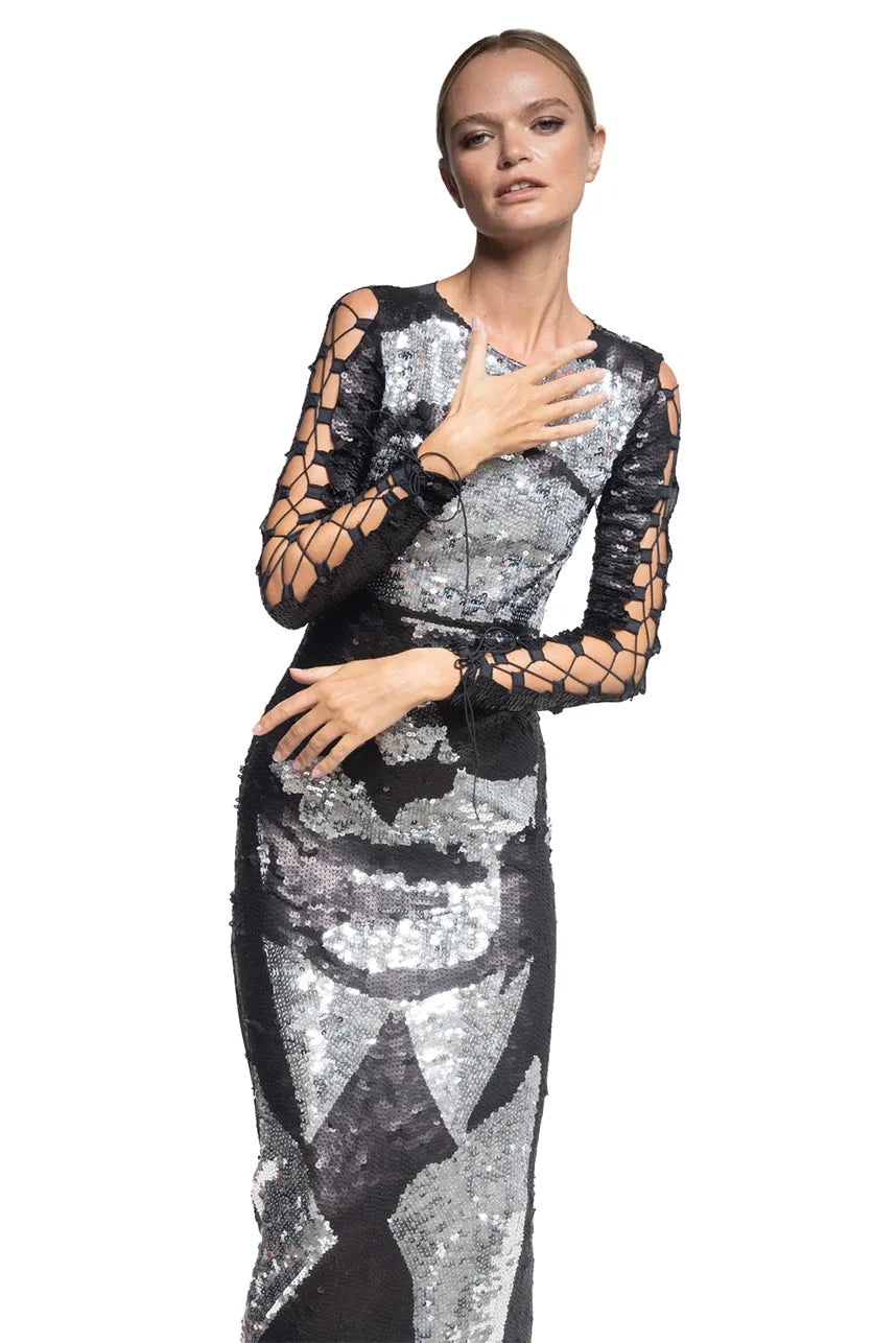 Karletto Full Sleeves Sequin Long Dress