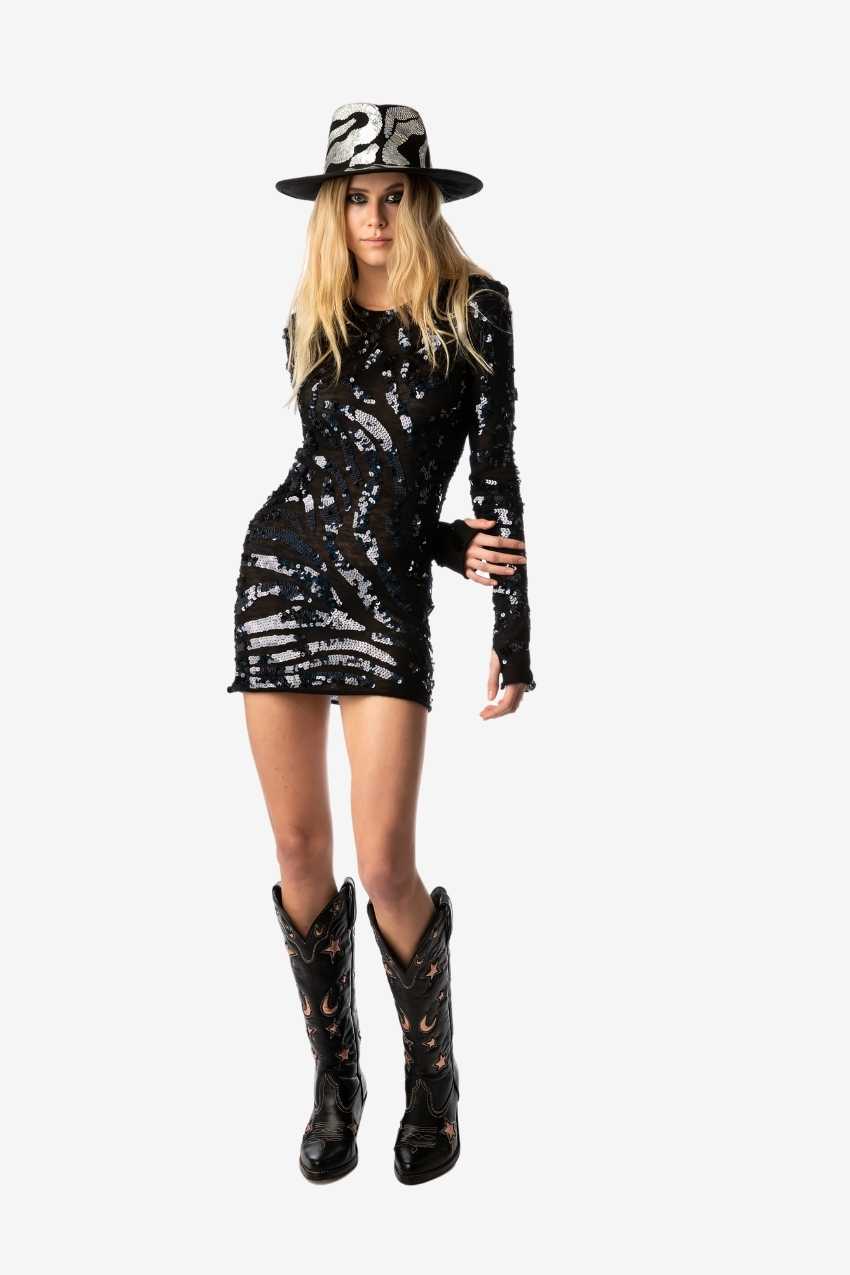 Black Zebra Sequin Mini Dress