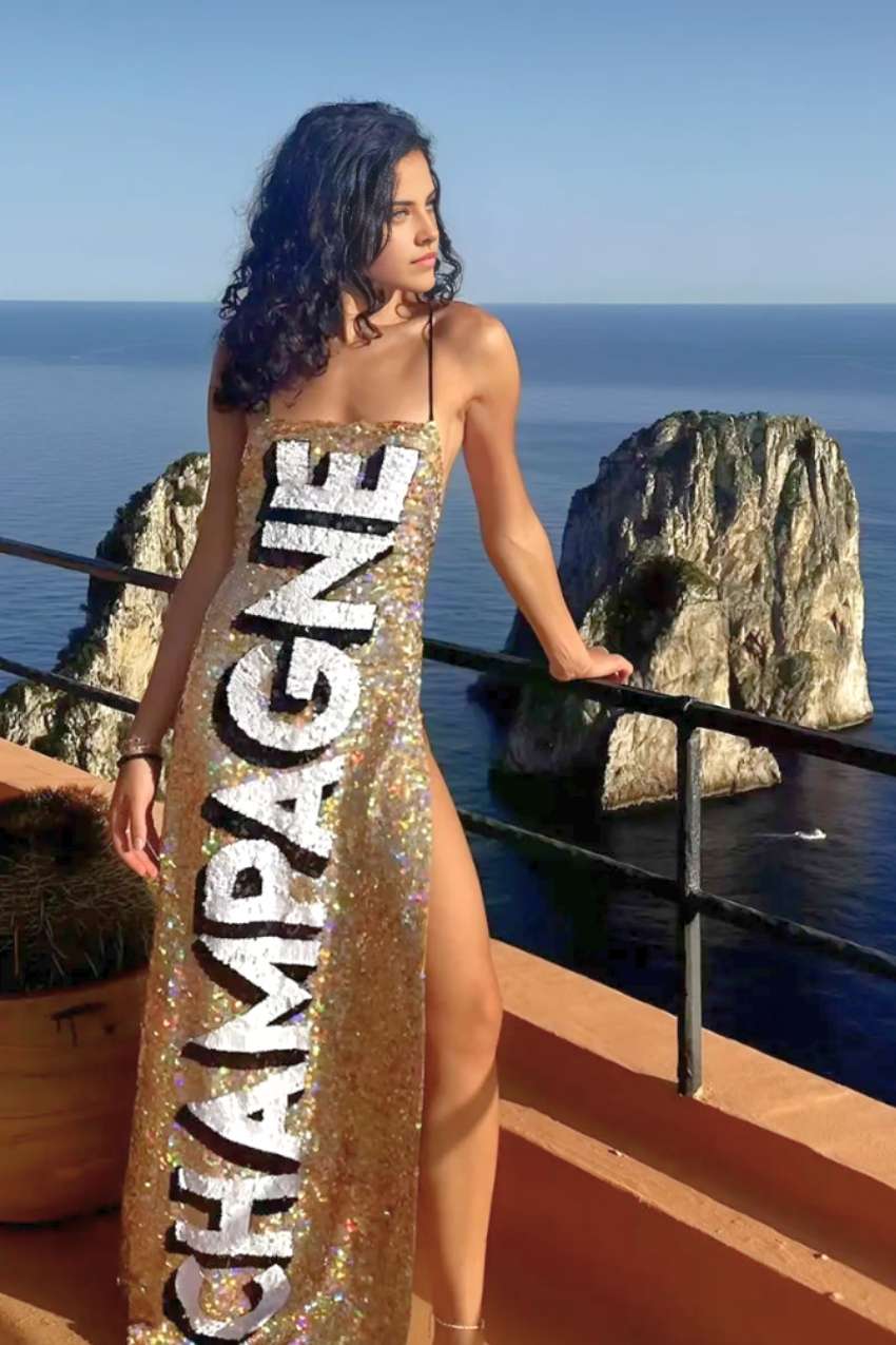 Champagne Sequin Long Singlet Dress