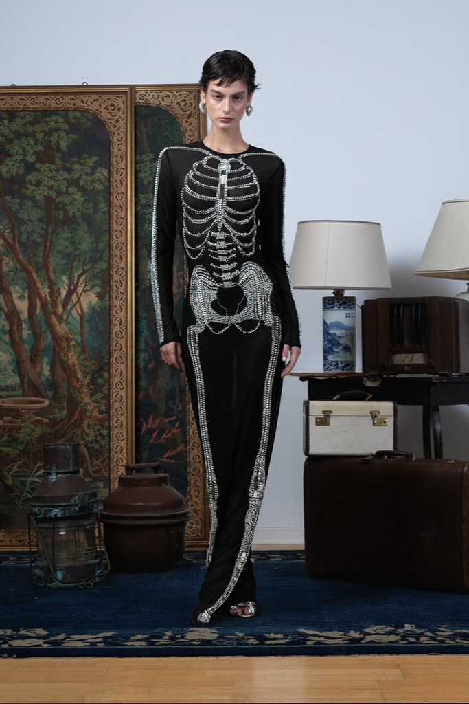 Full Sleeve Skeleton Black Net Dress XL