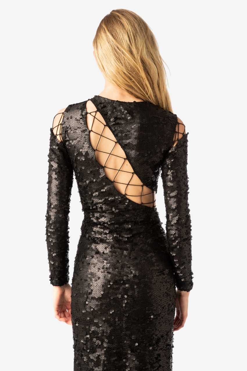Cris Cross Sequin Long Split Dress | House of Mua Mua L / Black Cris Cross Sequin Long Split Dress | House of Mua Mua L / Black