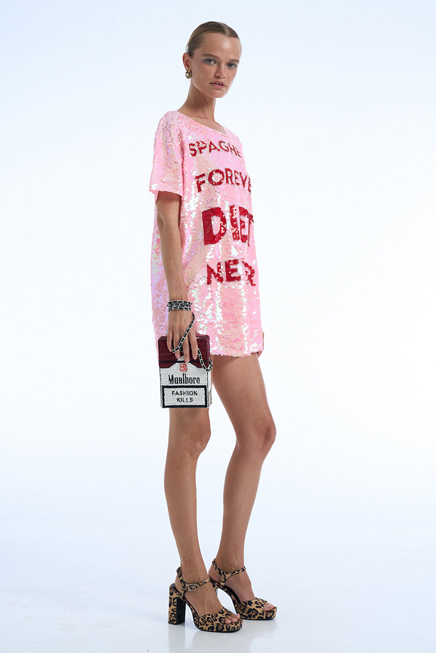 SPAGHETTI FOREVER DIET NEVER SEQUIN MAXI TEE DRESS