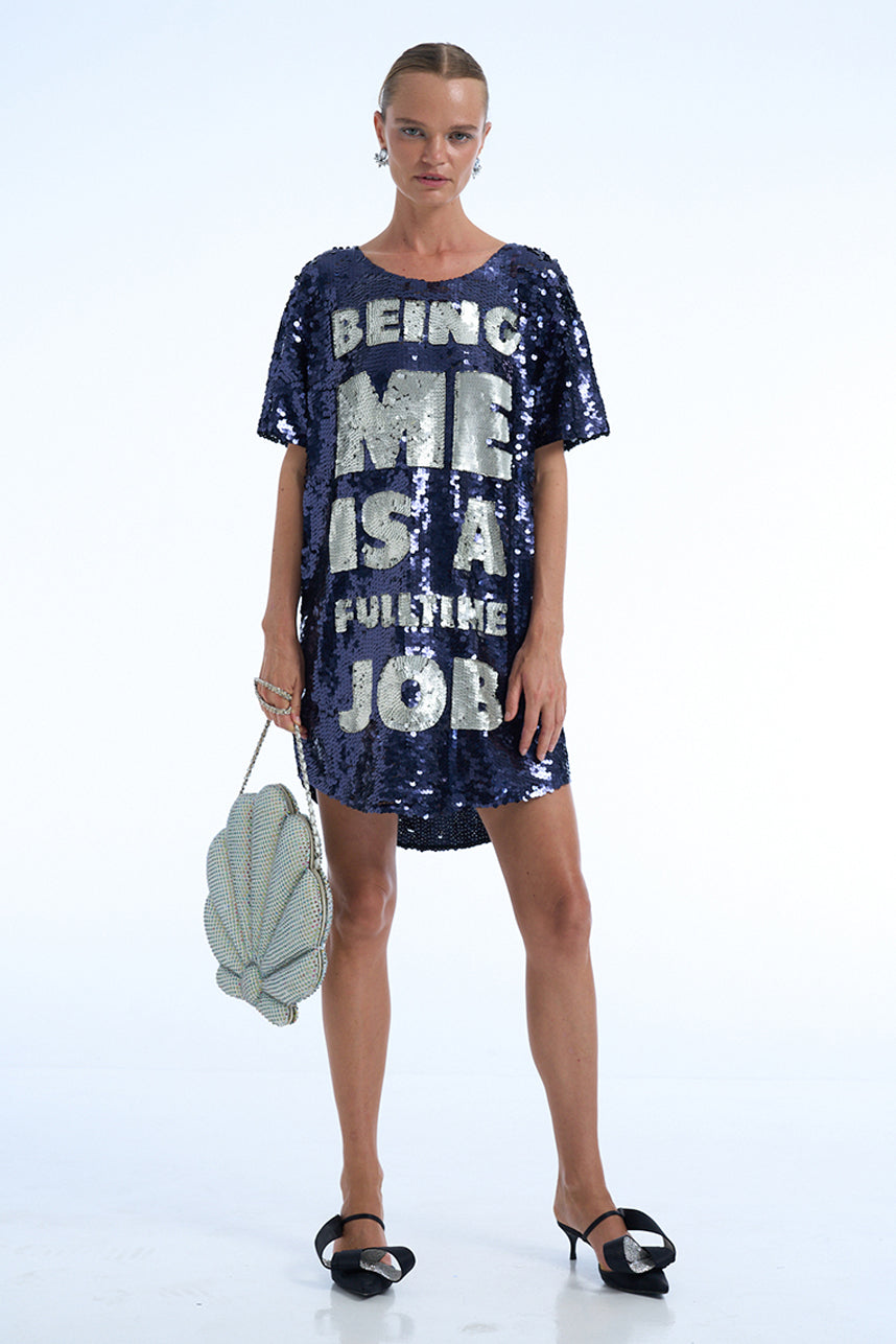 BEING ME IS A FULL TIME JOB SEQUIN MAXI TEE DRESS