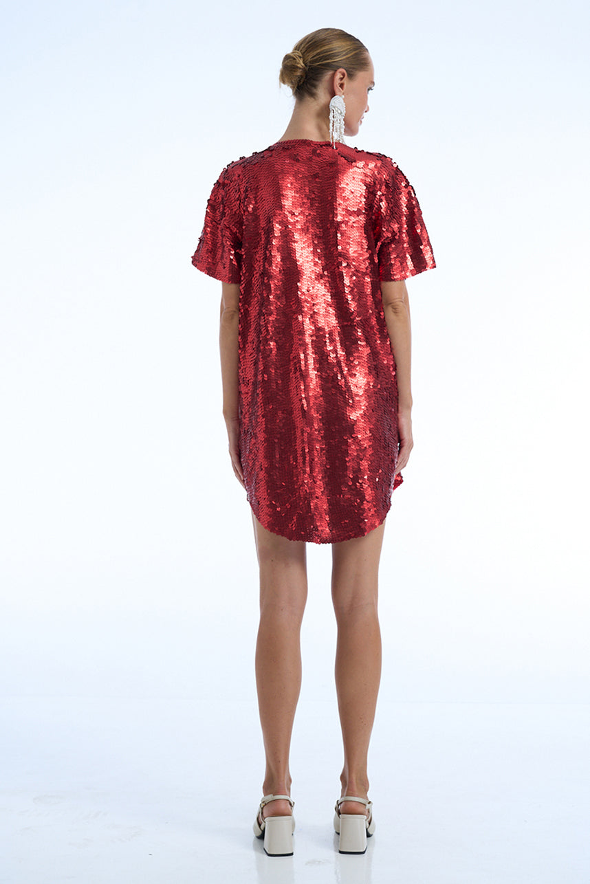 PEOPLE DISAPPOINT PIZZA IS ENTERNAL SEQUIN MAXI TEE DRESS
