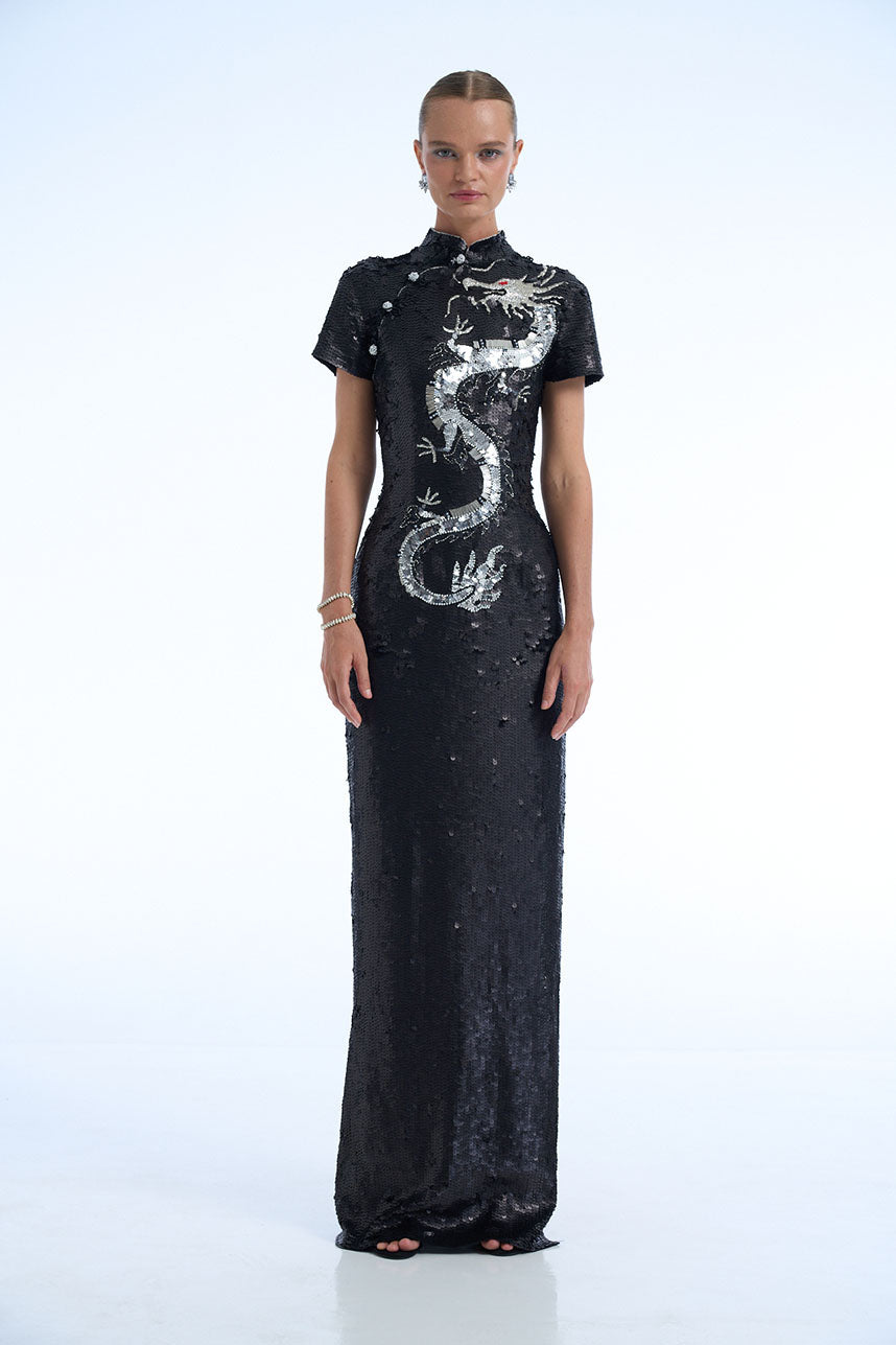 Silver Dragon Cheongsam Long Dress