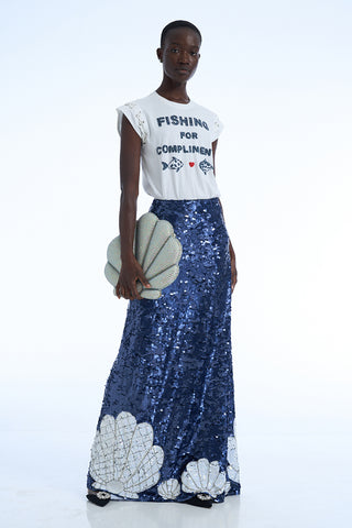 SEASHELLS SEQUIN MAXI SKIRT - XS / Blue