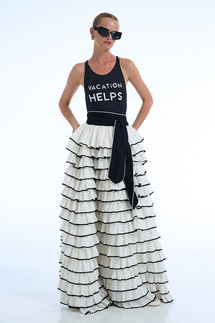 COTTON HEN MAXI RUFFLE SKIRT