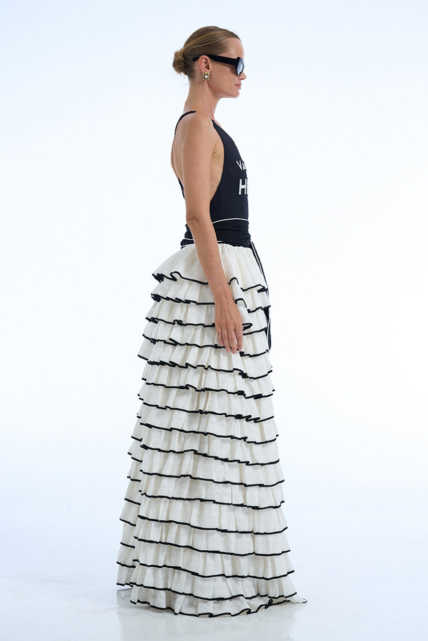 COTTON HEN MAXI RUFFLE SKIRT