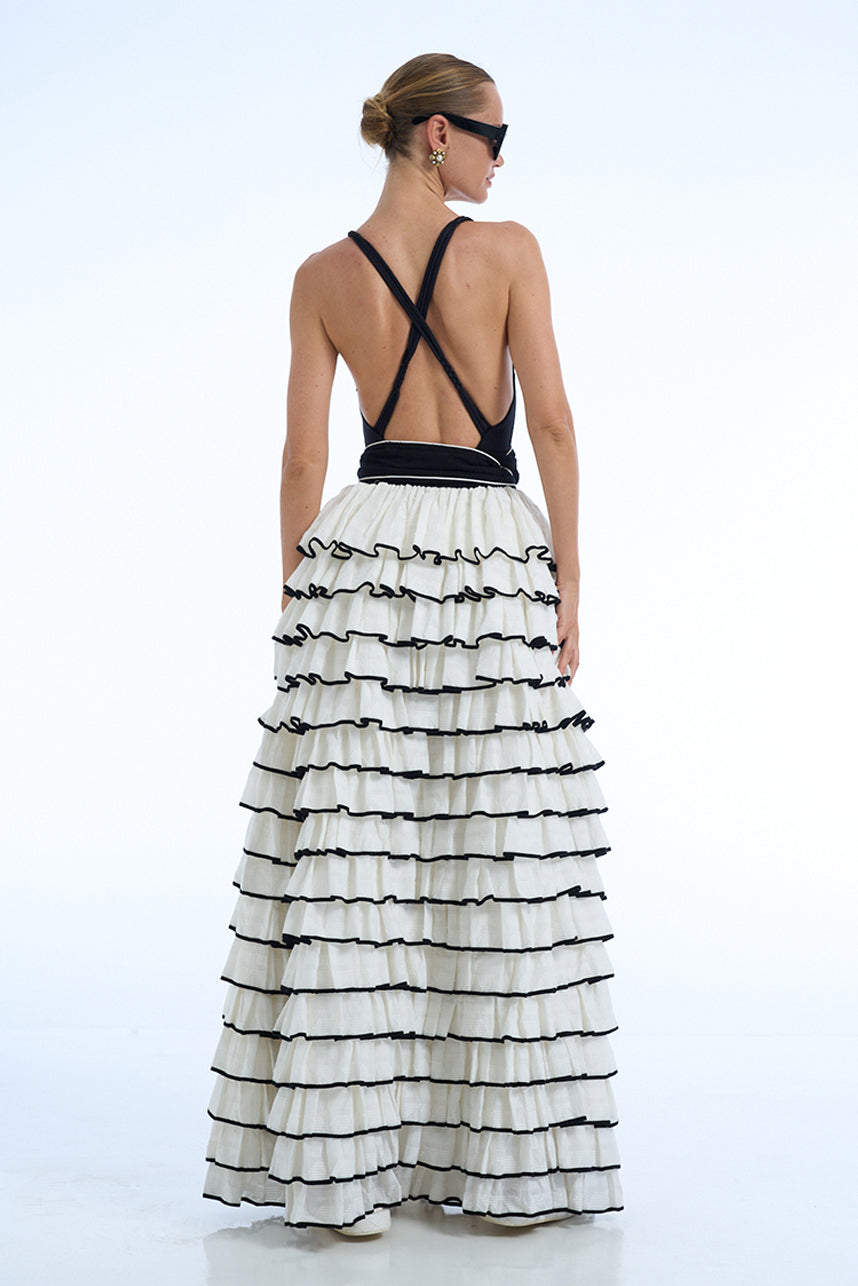 COTTON HEN MAXI RUFFLE SKIRT