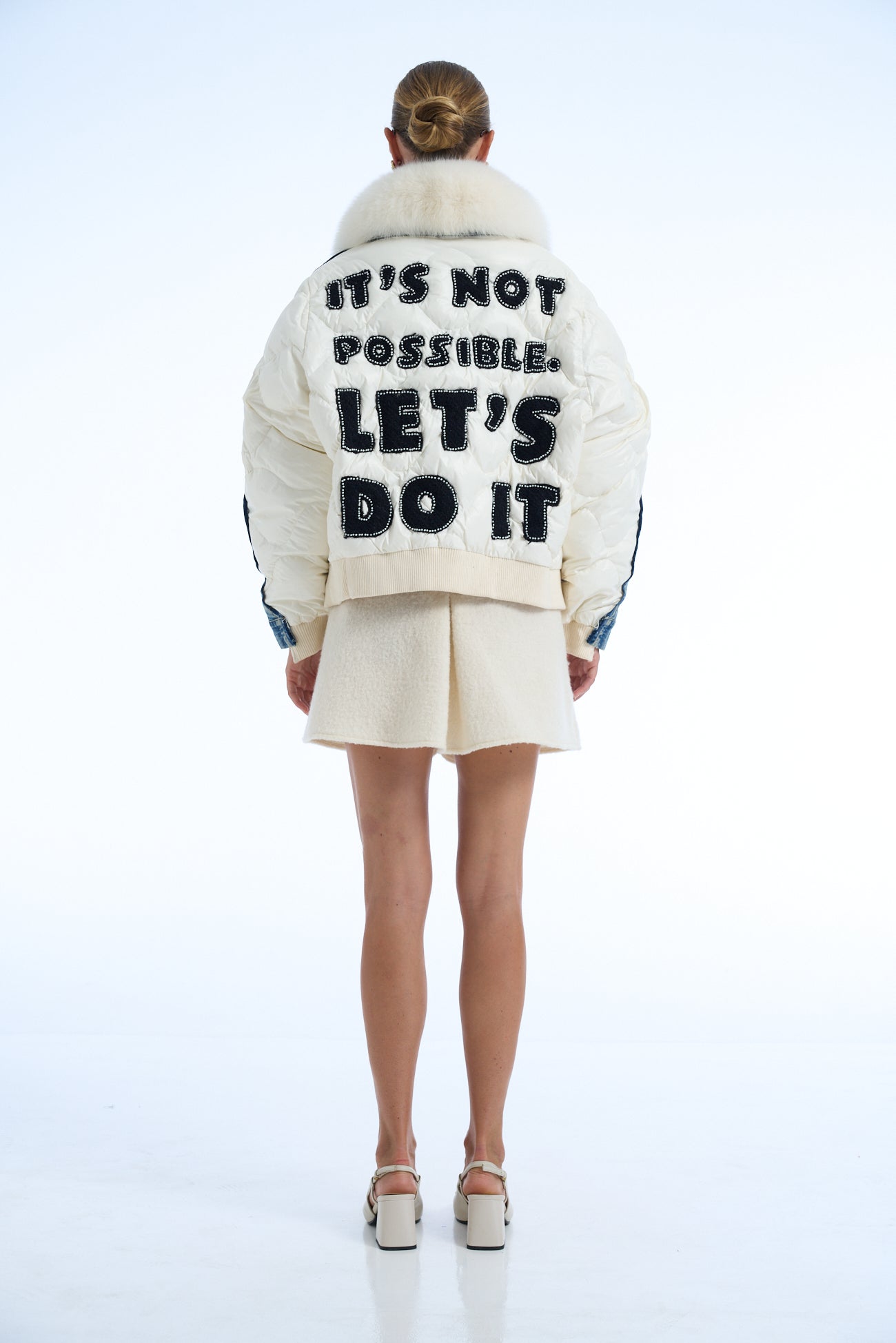 It's Not Possible Let's Do It Denim Duvet Jacket white