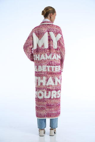 My Shaman Better Than Yours Wool Tweed Long Coat Pink - S