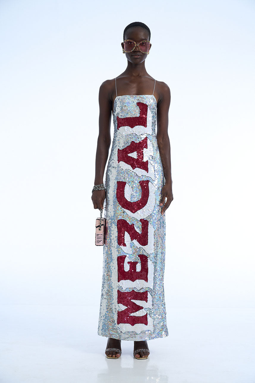 Silver Mezcal Sequin Singlet Dress L Silver Mezcal Sequin Singlet Dress L