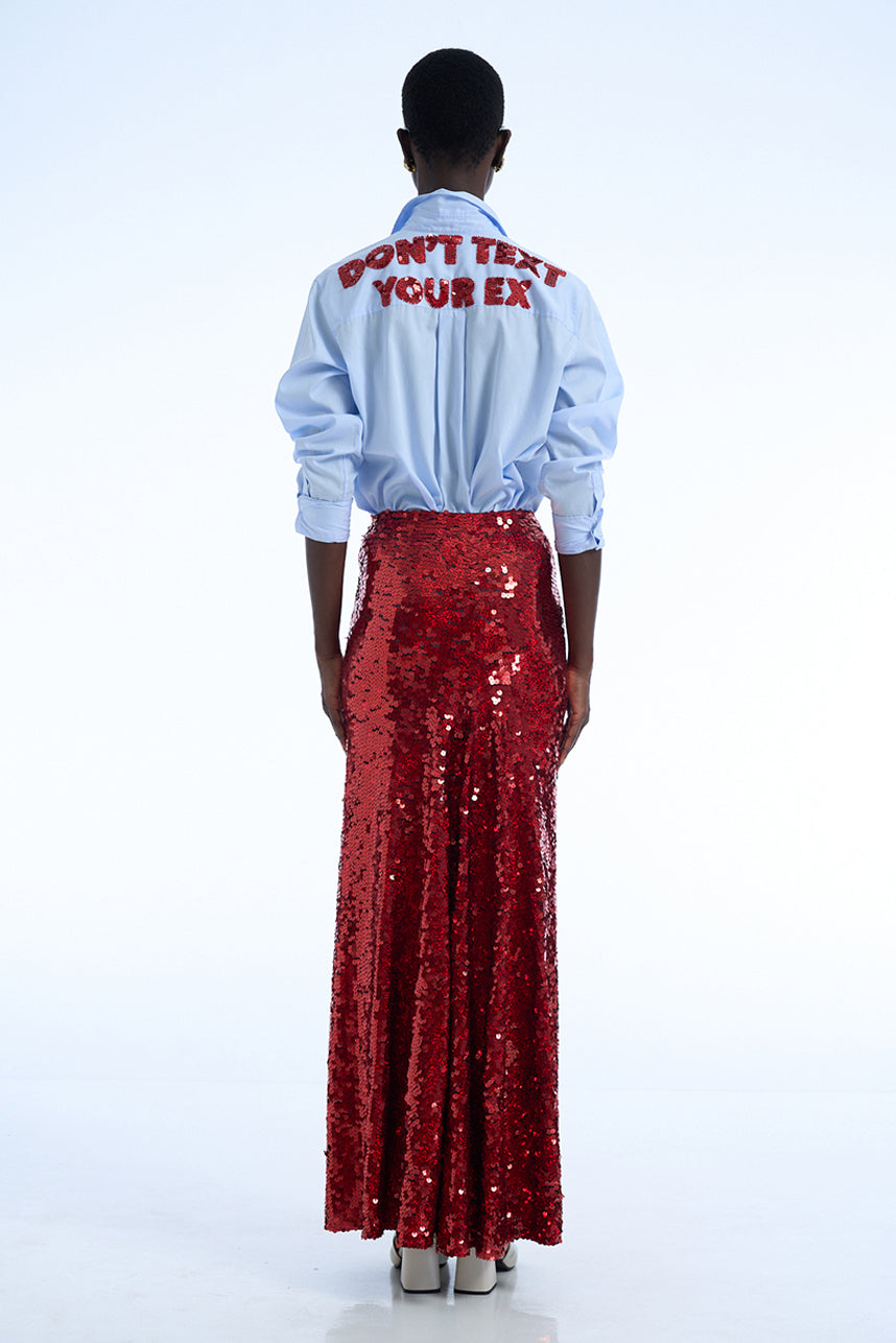 SEQUIN SPLIT LONG SKIRT IN RED