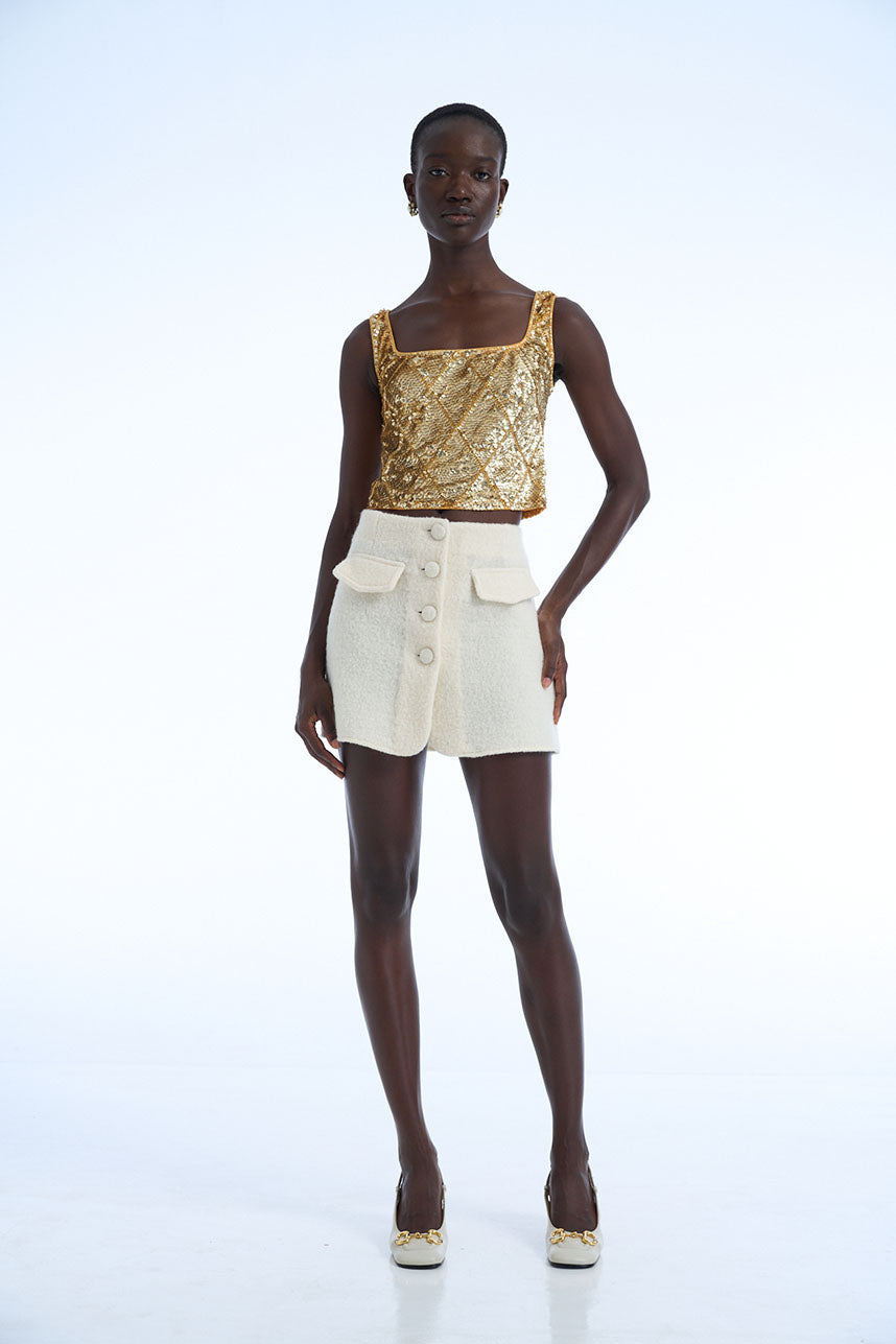 Gold Diamond Sequin Crop Top Singlet