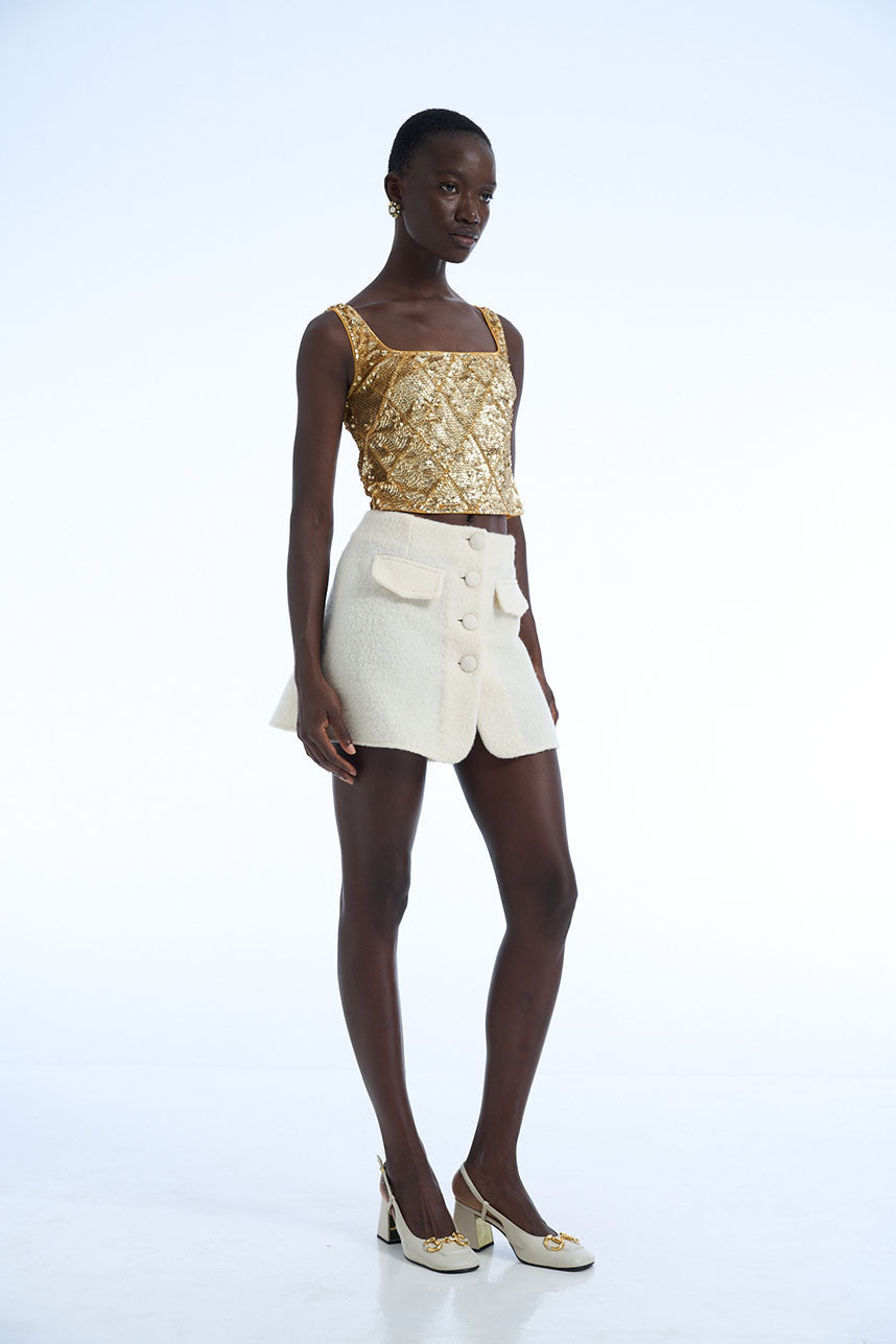 Gold Diamond Sequin Crop Top Singlet