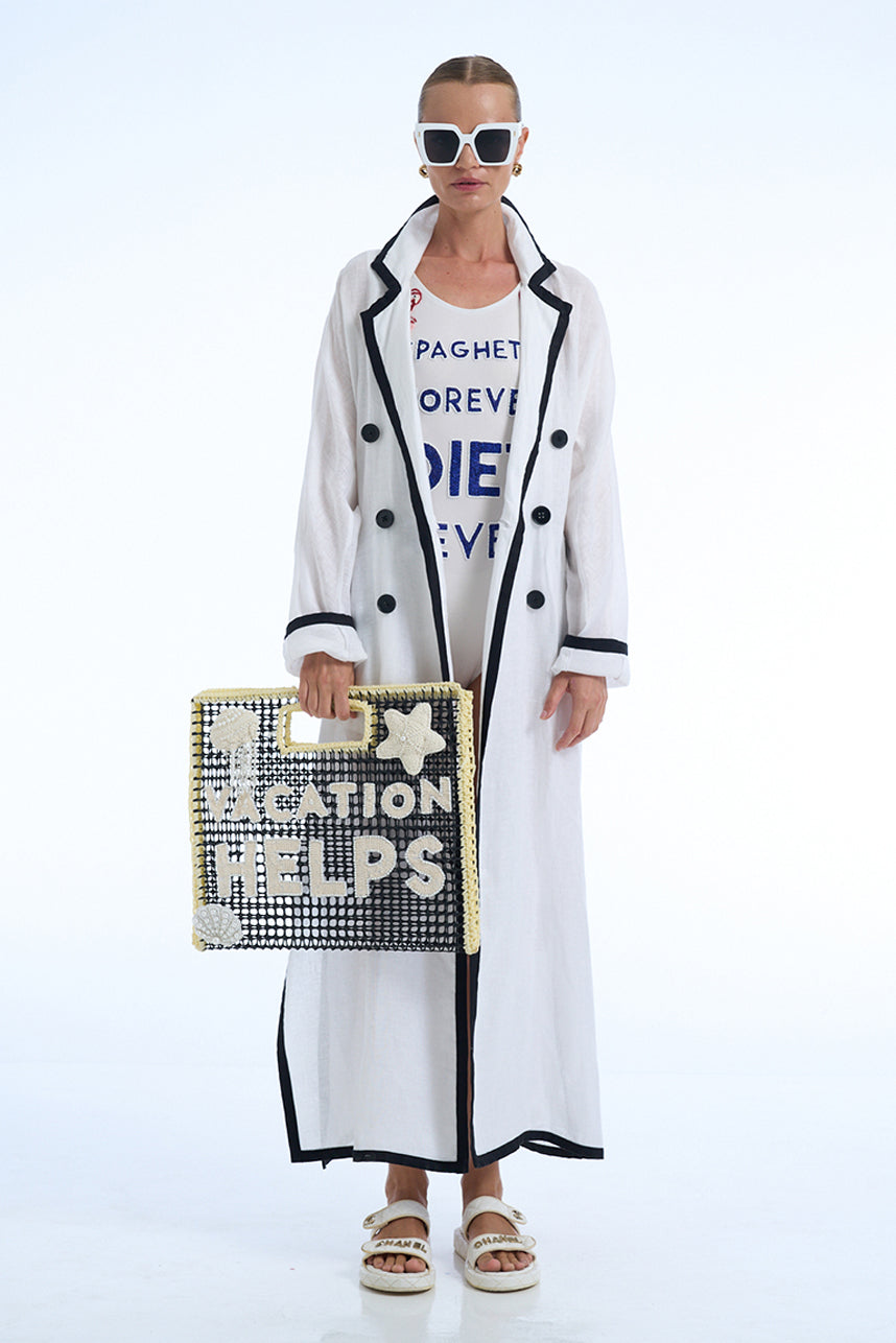 PEOPLE DISAPPOINT PIZZA IS ETERNAL LINEN COAT