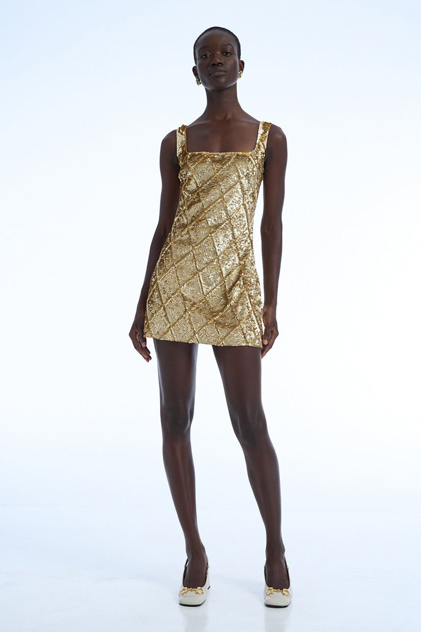 GOLD DIAMOND SEQUIN SINGLET MINI DRESS