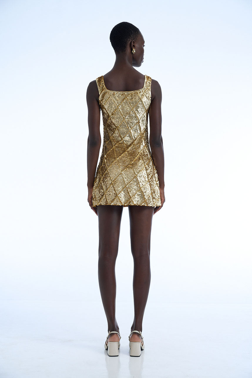 Gold Diamond Sequin Mini Dress Singlet