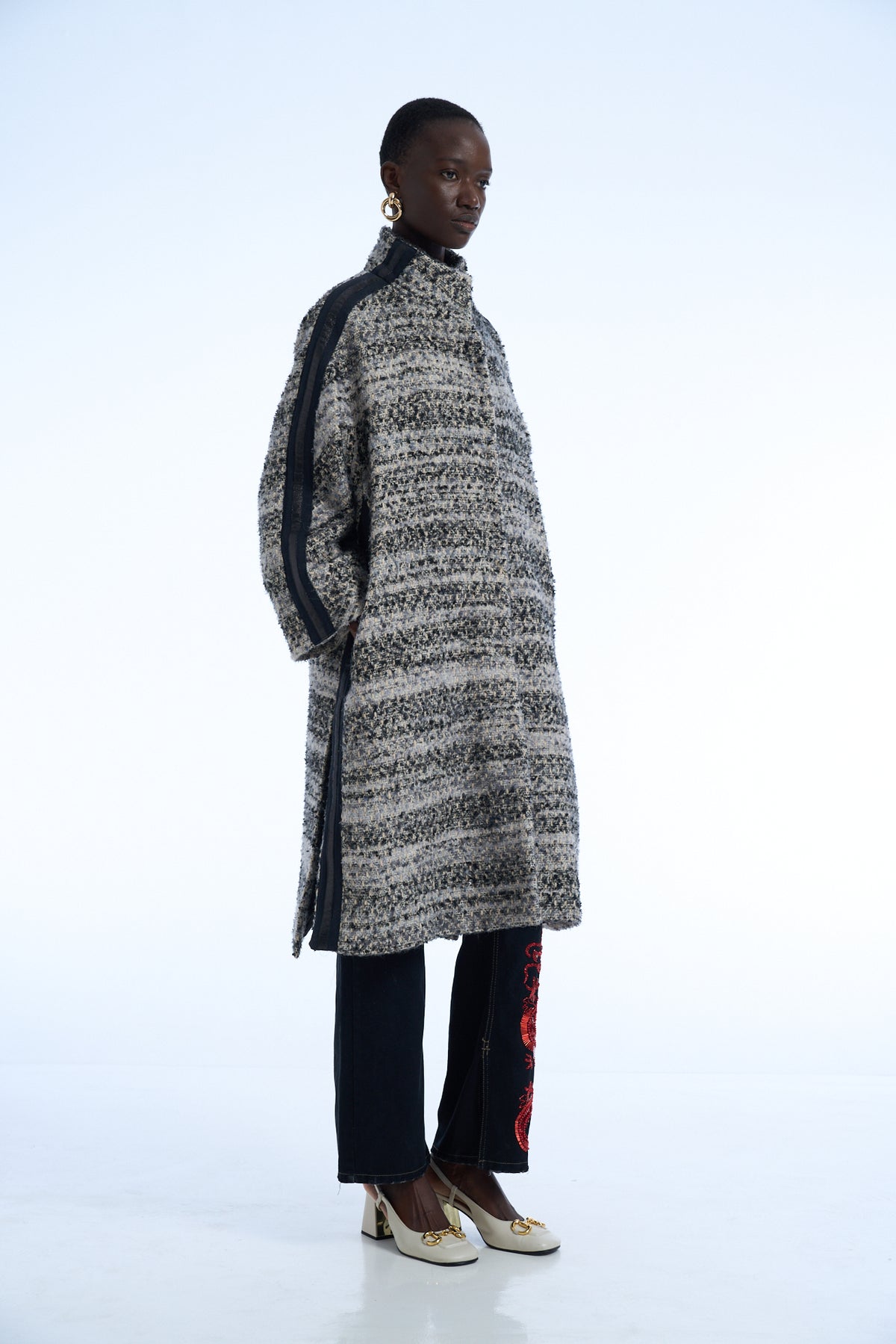 I do not give a chic i do giva a chic  Wool Tweed Long Coat Black
