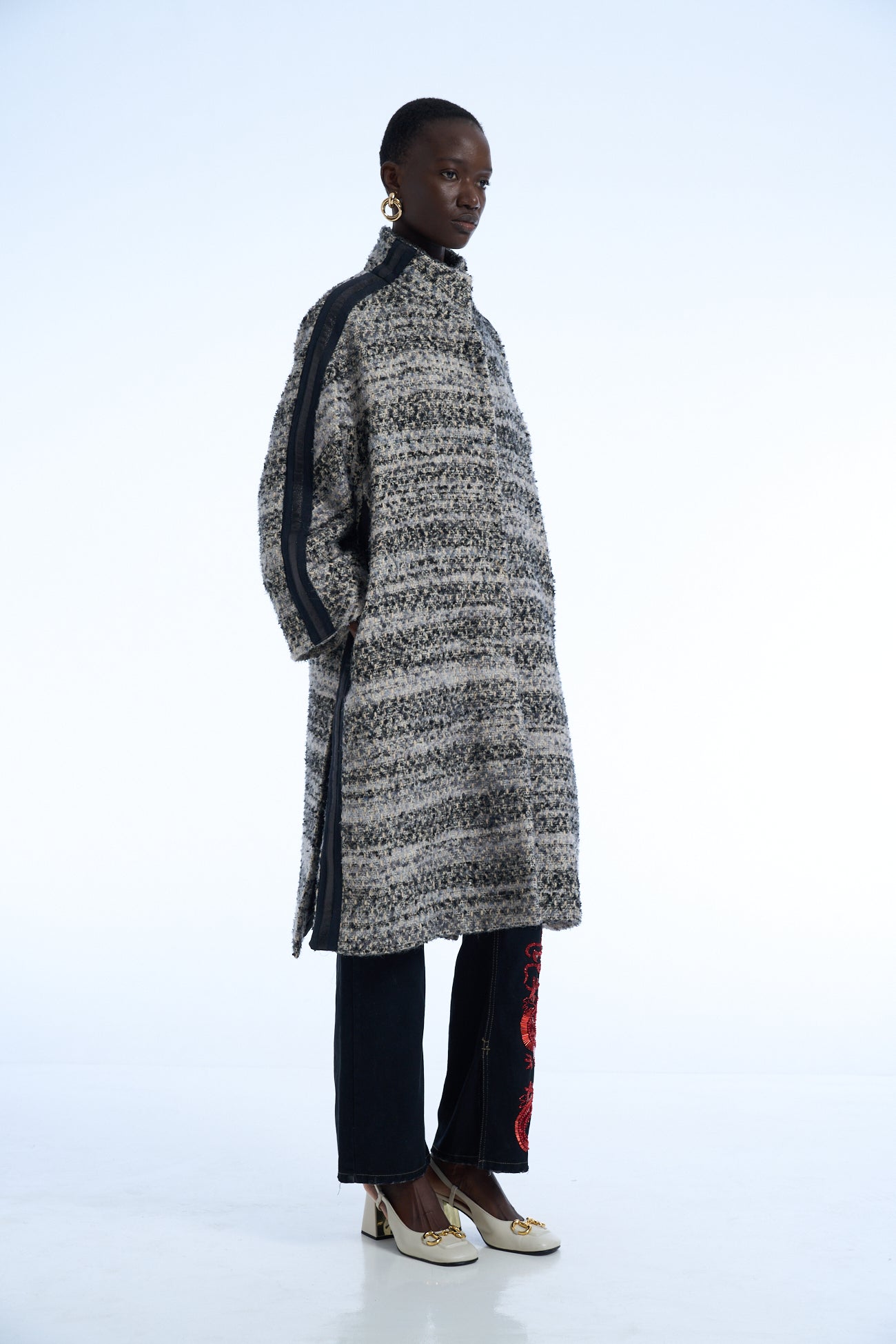 I do not give a chic i do giva a chic  Wool Tweed Long Coat Black