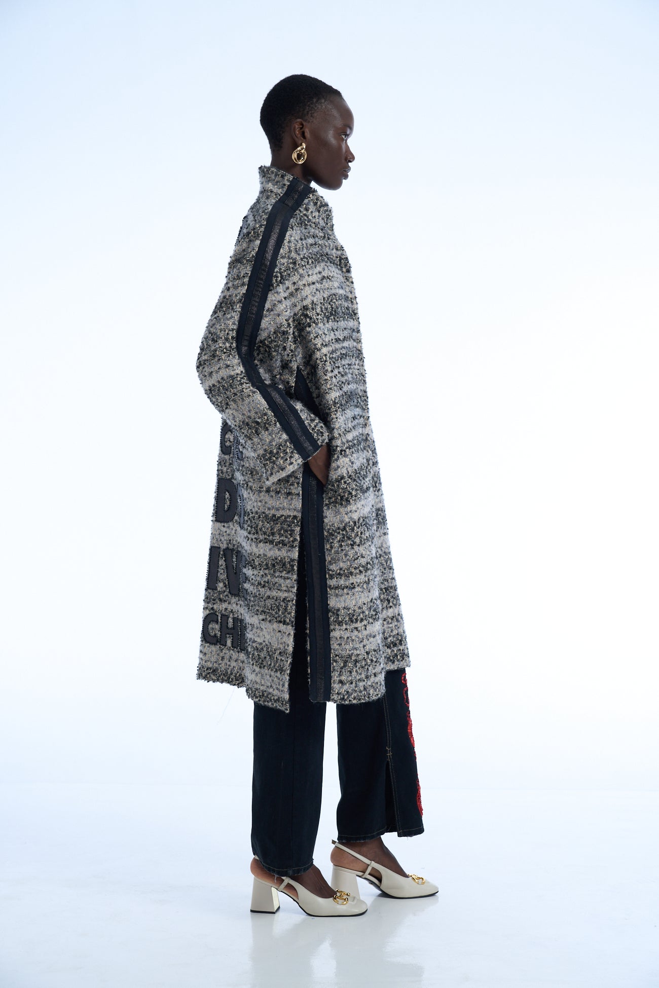 I do not give a chic i do giva a chic  Wool Tweed Long Coat Black