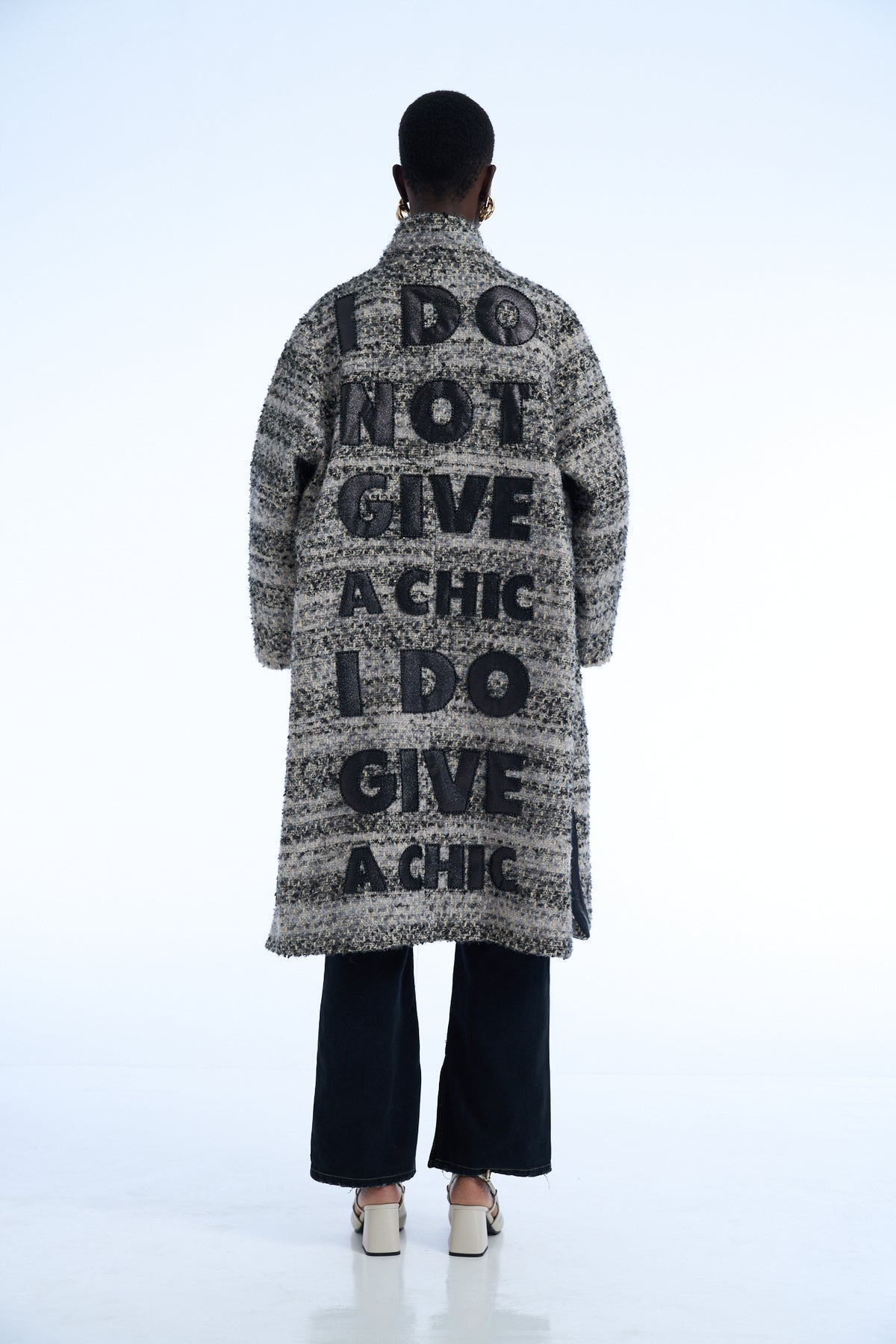 I do not give a chic i do giva a chic  Wool Tweed Long Coat Black
