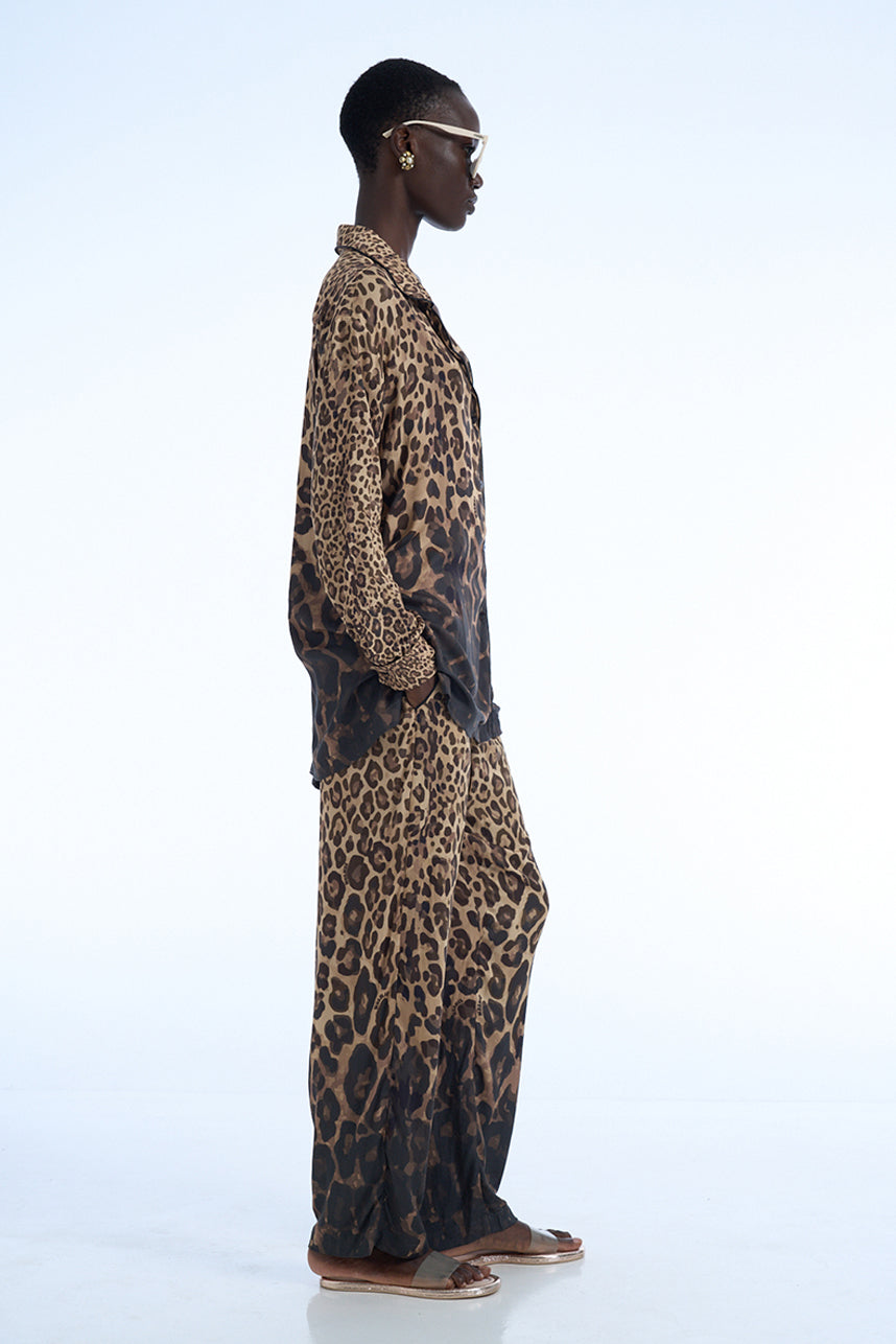 LEOPARD RAYON SATIN BATISTE PAJAMA 2 PIECE SET