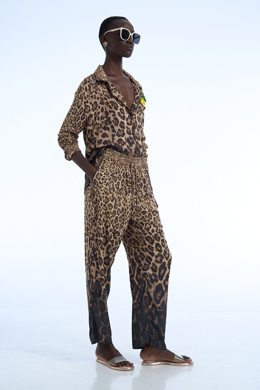 LEOPARD RAYON SATIN BATISTE PAJAMA 2 PIECE SET
