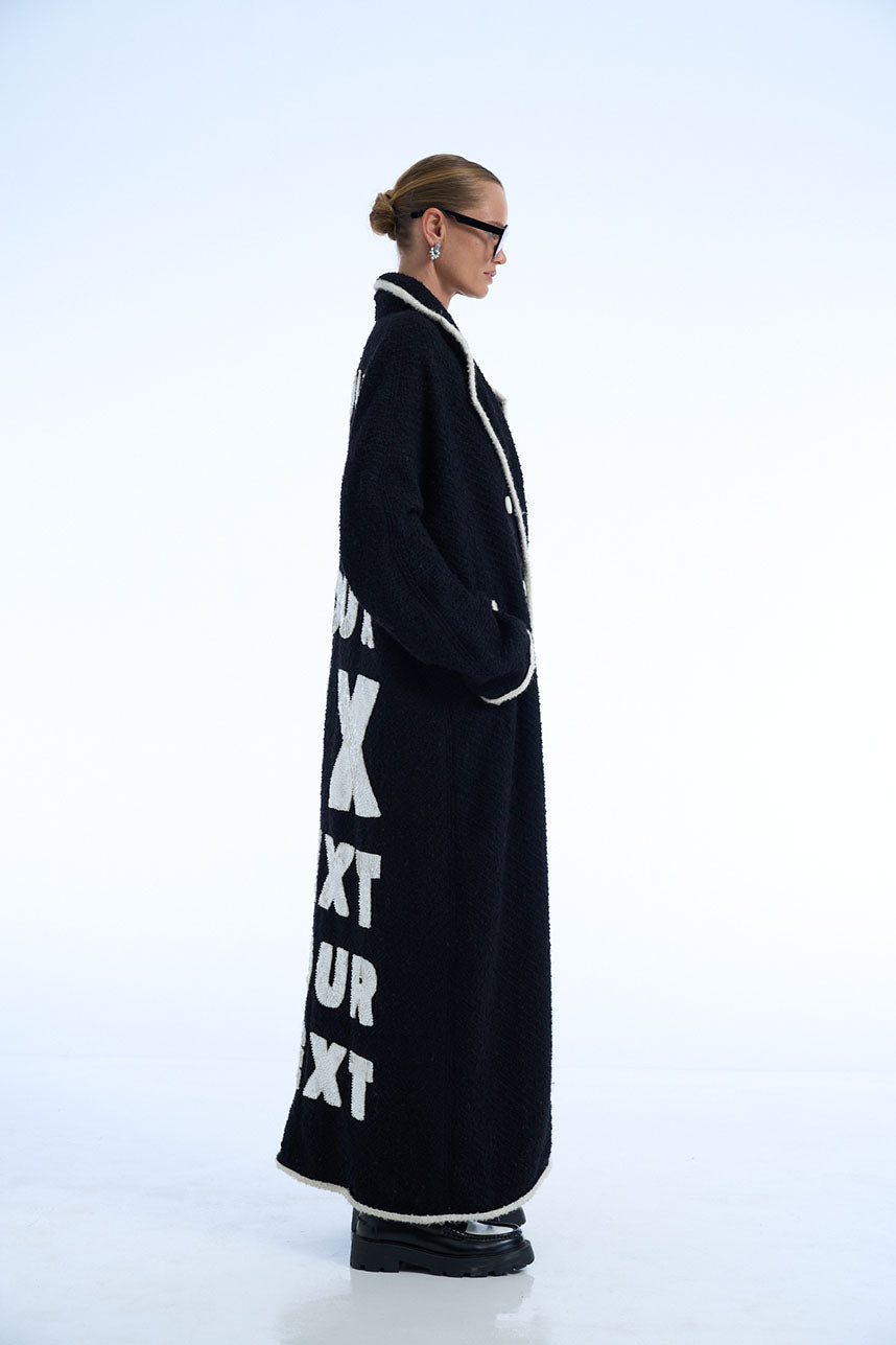 Dont Text Your Ex Text Your Next Wool Tweed Long Coat