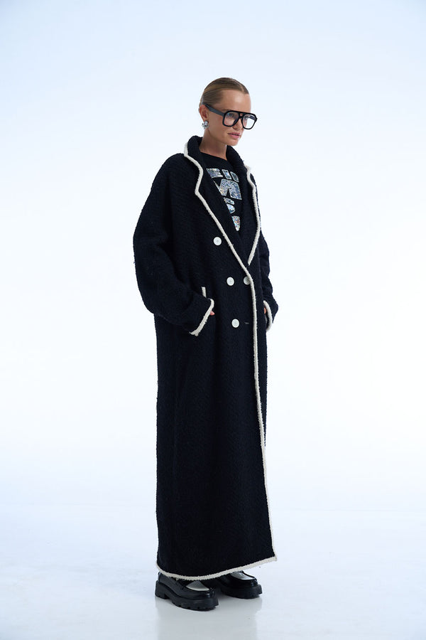 Dont Text Your Ex Text Your Next Wool Tweed Long Coat - House of
