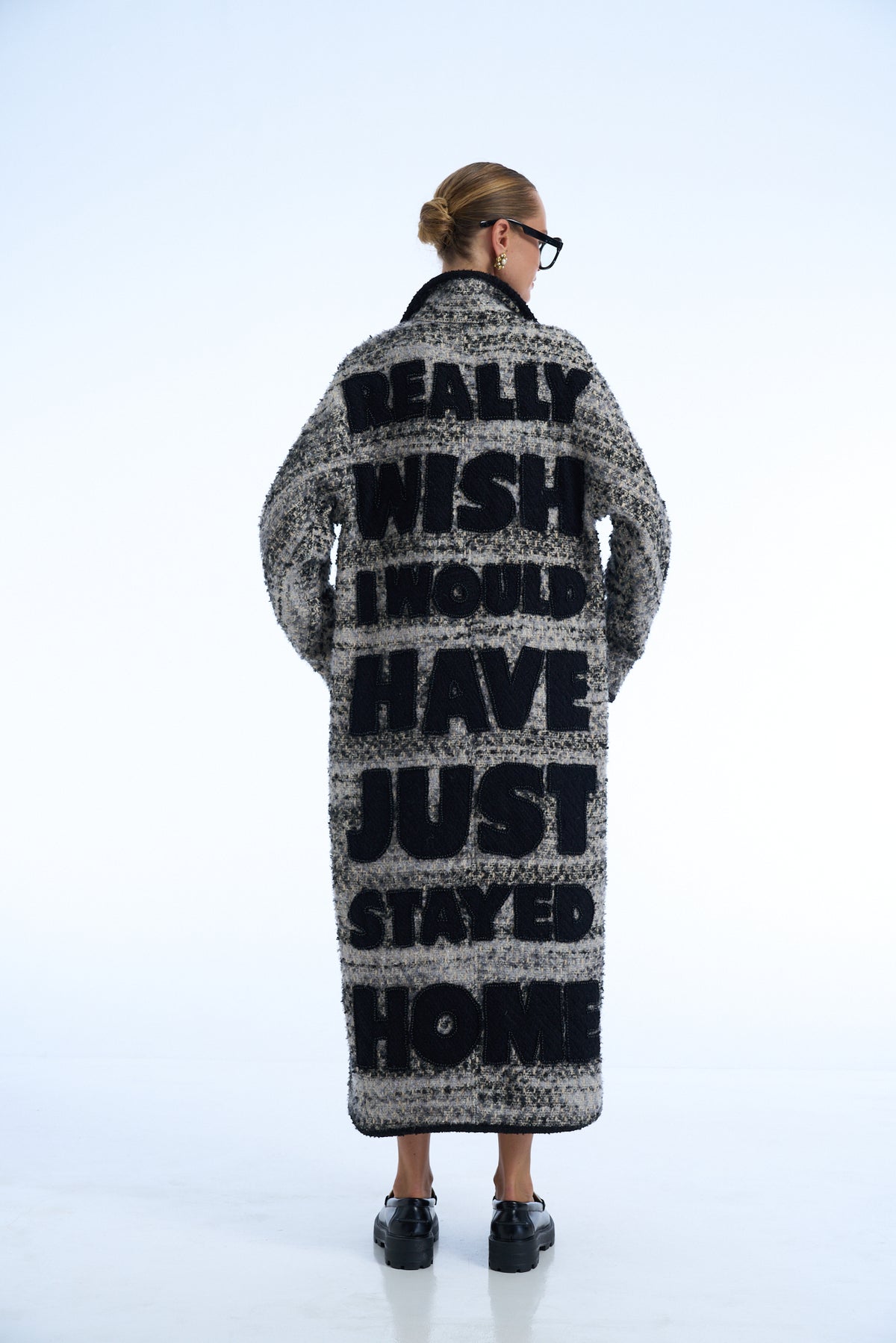 Really wish i would have just stayed home  Wool Tweed Long Coat Black