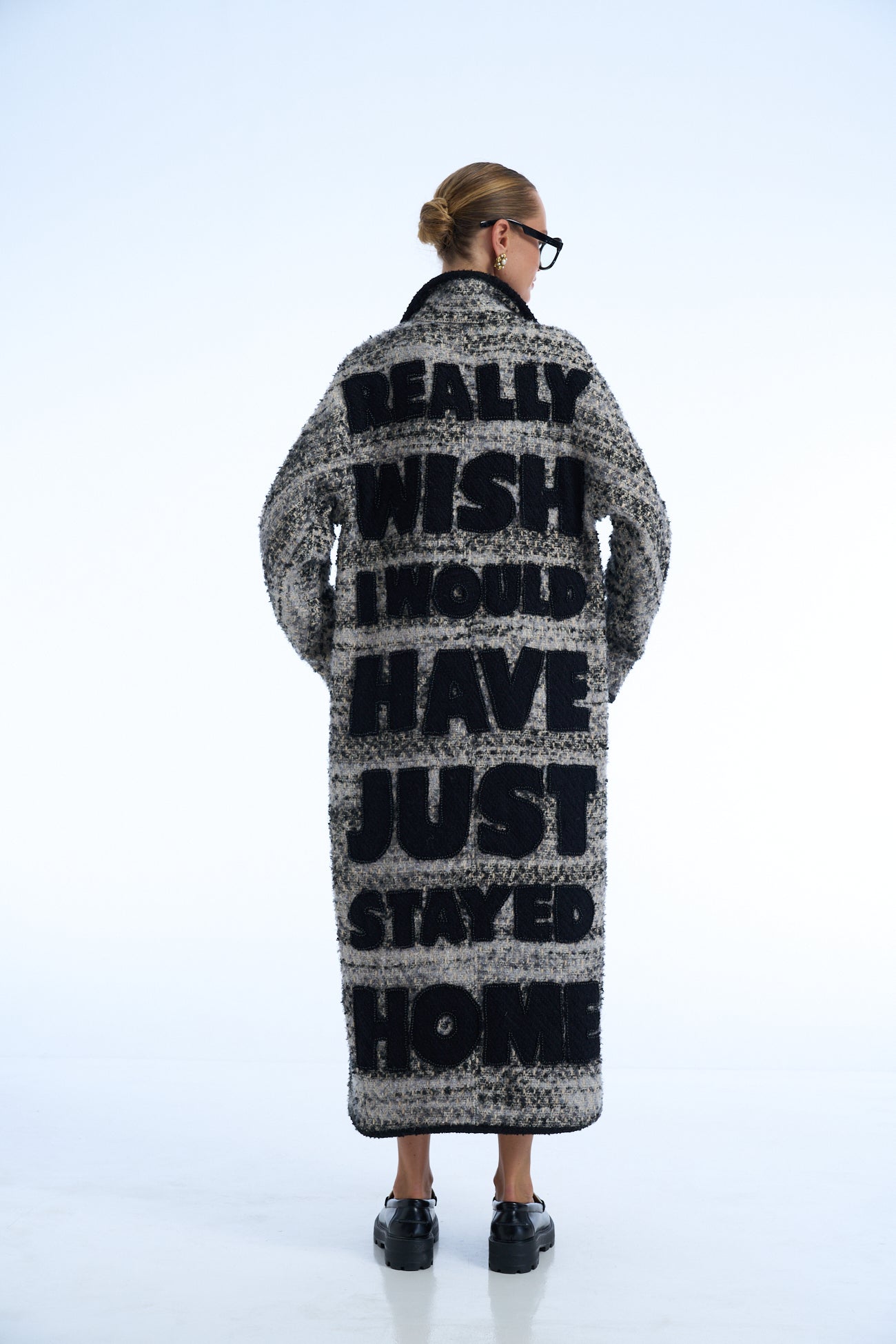 Really wish i would have just stayed home  Wool Tweed Long Coat Black